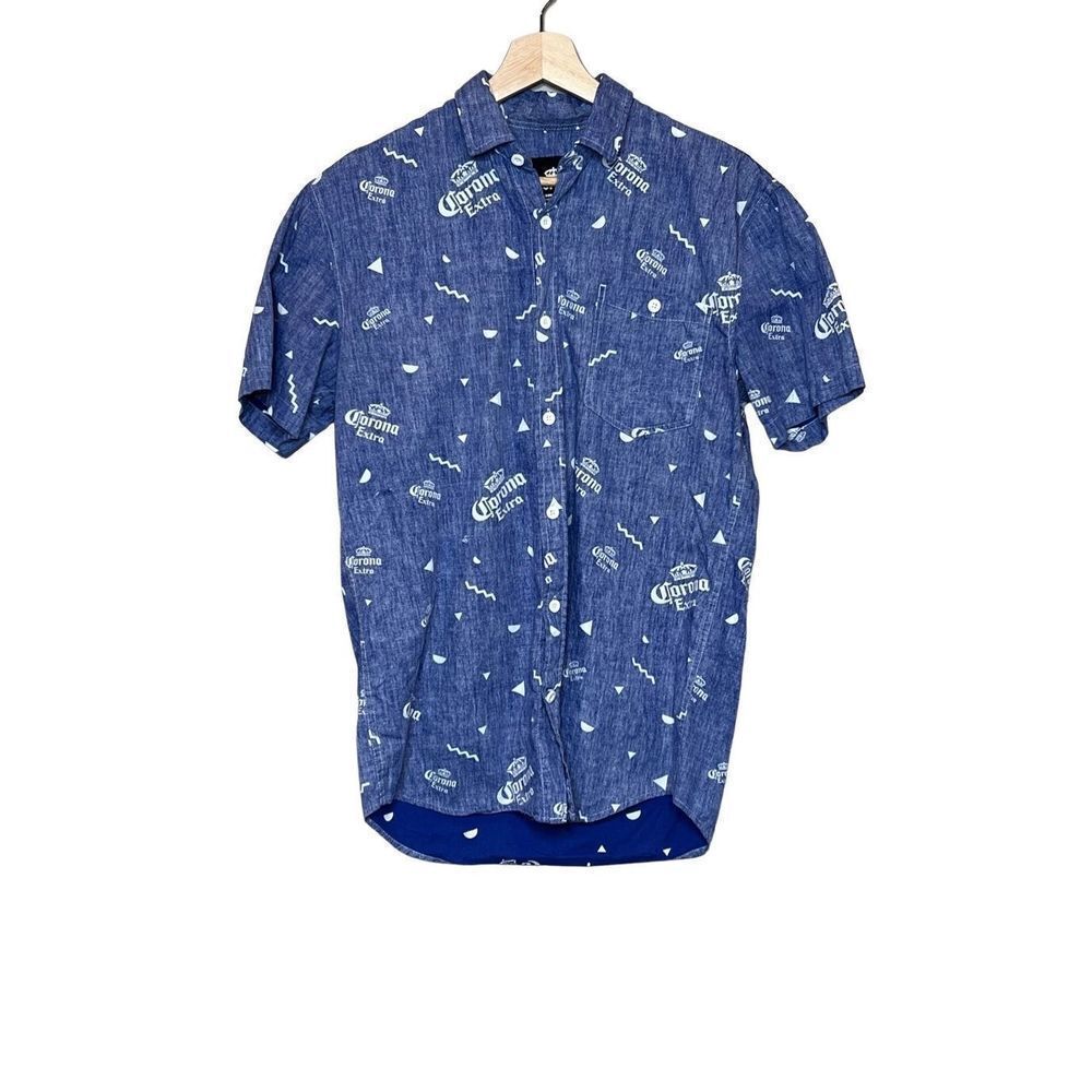 Corona beer logo short sleeve button up shirt size S